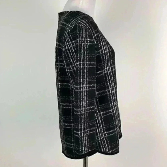 W5 sweater sz S black white grid check 3/4 sleeve - Picture 3 of 8